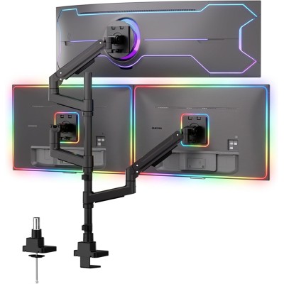 Mount-It! Soporte de monitor triple 2+1 de servicio pesado, brazo de monitor de escritorio ultraanch